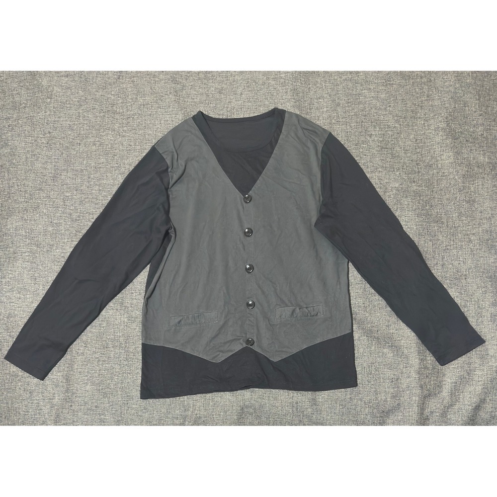 Unbranded Mens 12 Long Sleeve Shirt Faux Vest Trompe L'oeil Casual Black Gray